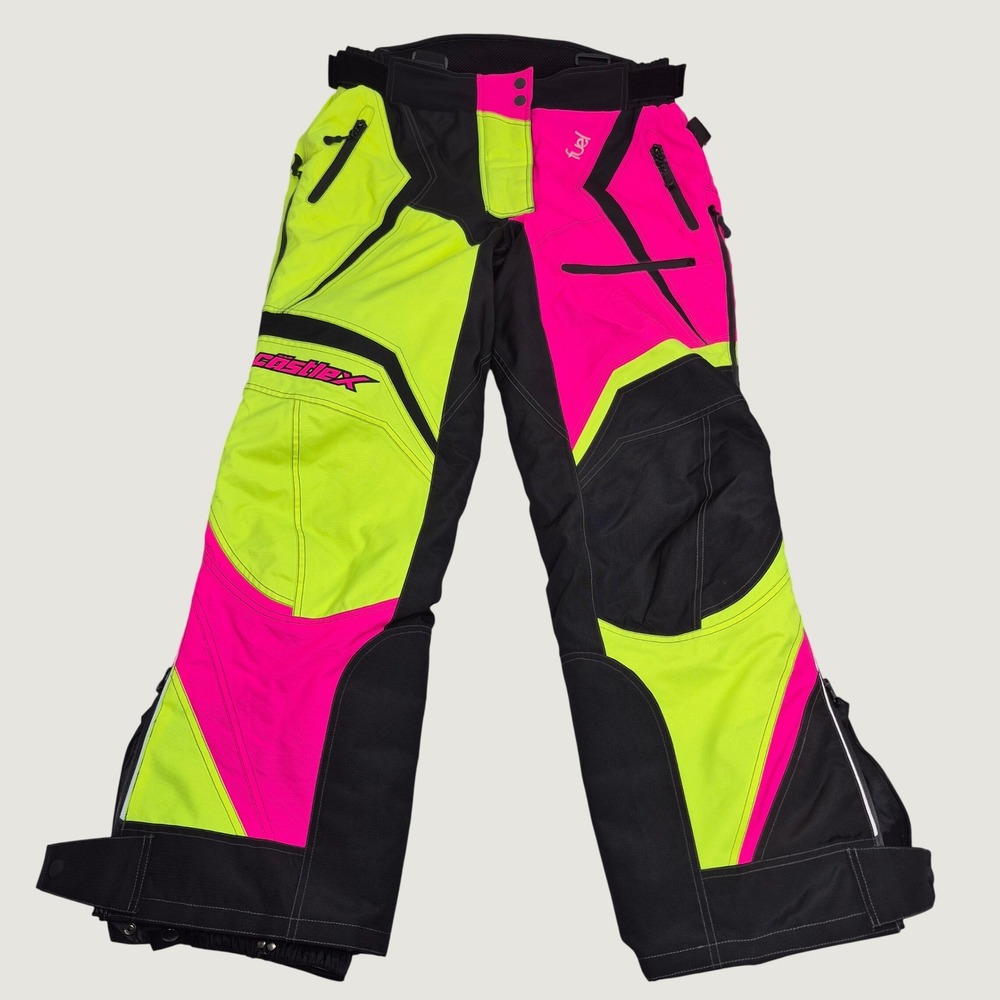 Castle X Fuel Women L Snowmobile Pants Neon Pink Lime Green Insulated Ski Bibs